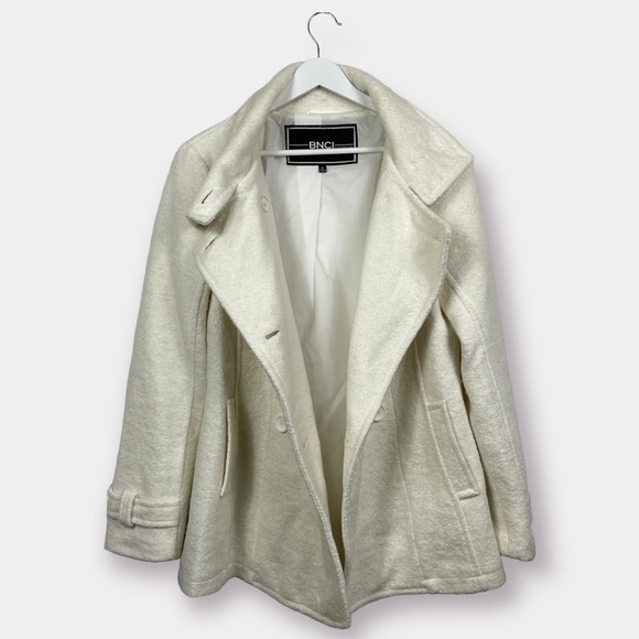 NEW BNCI Winter White Pea Coat Wool Blend Blanc Noir Size Medium - Picture 4 of 7